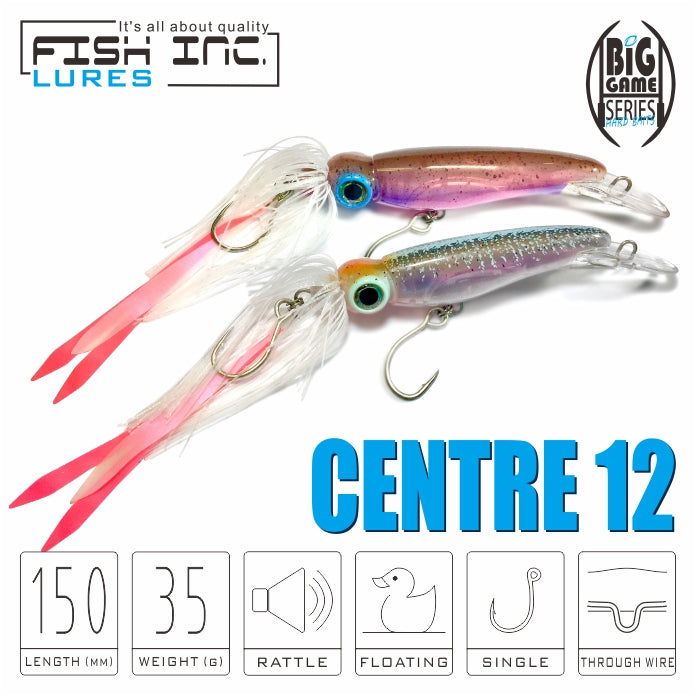 12 inch fishing lures 12" Squid blue sparkle When stopped it flutters on the drop for scores of presentation options 1.5 inch Grub Thump -